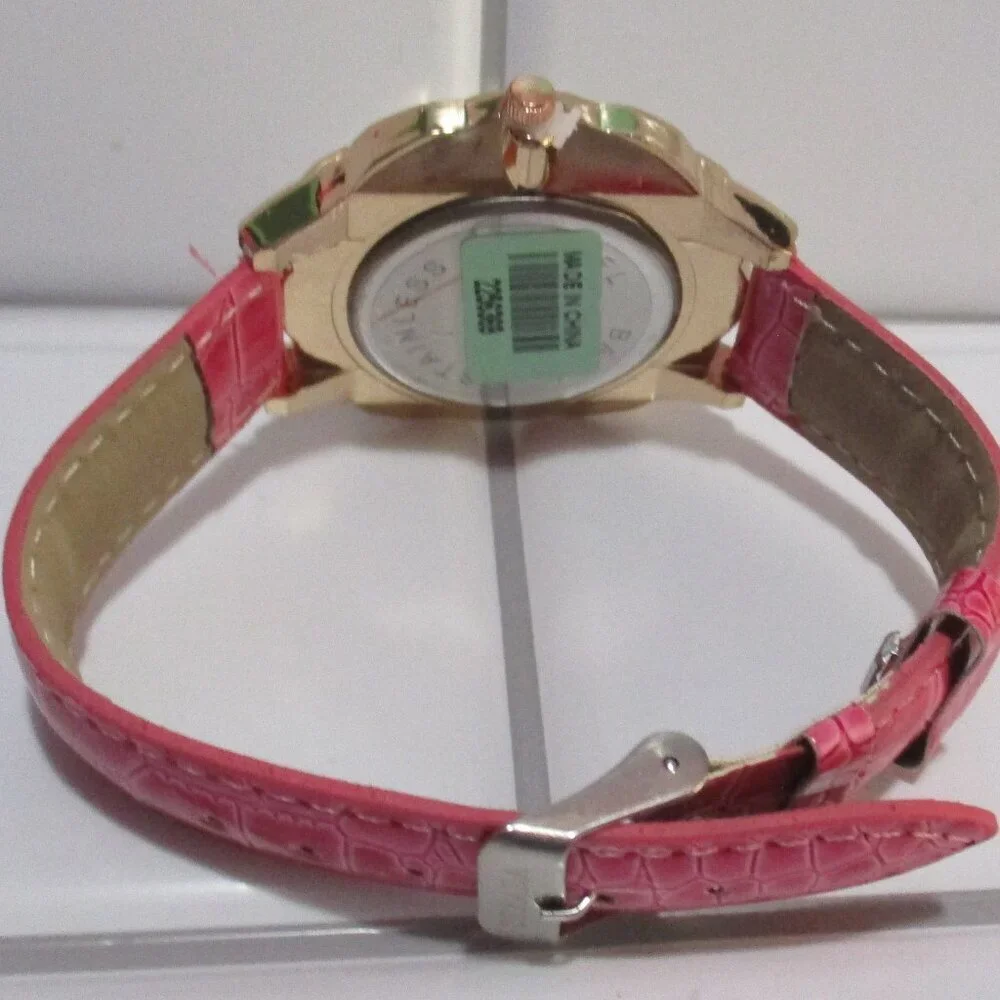 STRADA Watch Austrian Crystal Faux Leather Bnd Pink